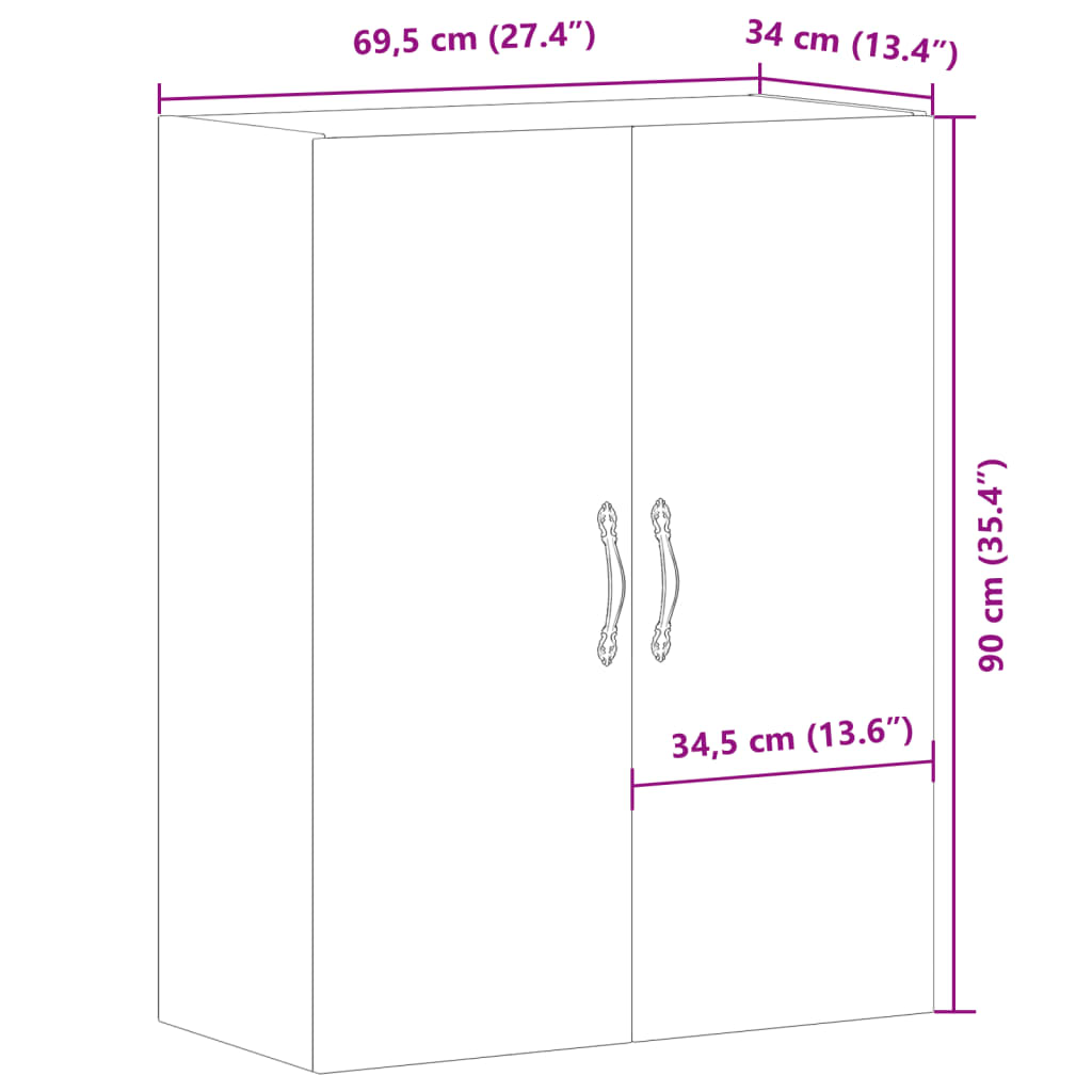 Armoire murale artisanale en chêne 69,5x34x90 cm matériau bois