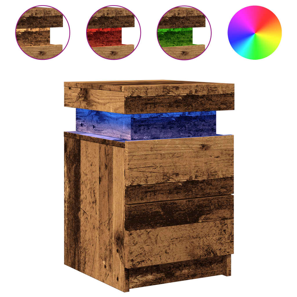 Table de chevet LED aspect bois de récupération 35x39x55 cm en bois