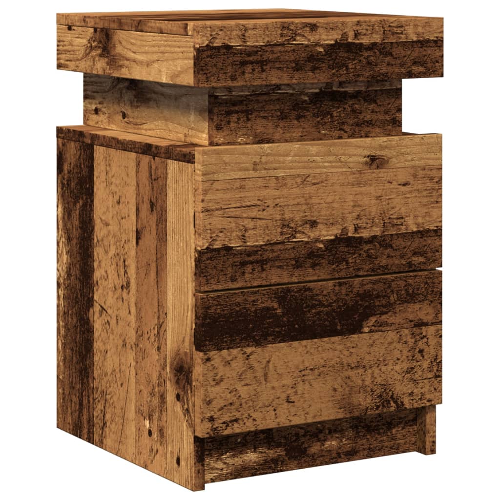 Table de chevet LED aspect bois de récupération 35x39x55 cm en bois