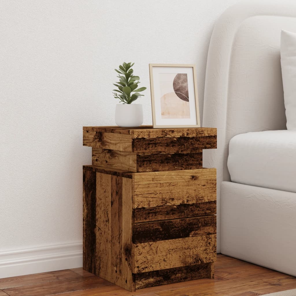 Table de chevet LED aspect bois de récupération 35x39x55 cm en bois