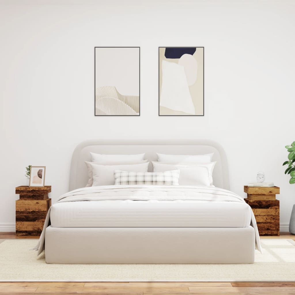 Tables de chevet LED, lot de 2, aspect bois de récupération, dimensions : 35 x 39 x 55 cm.