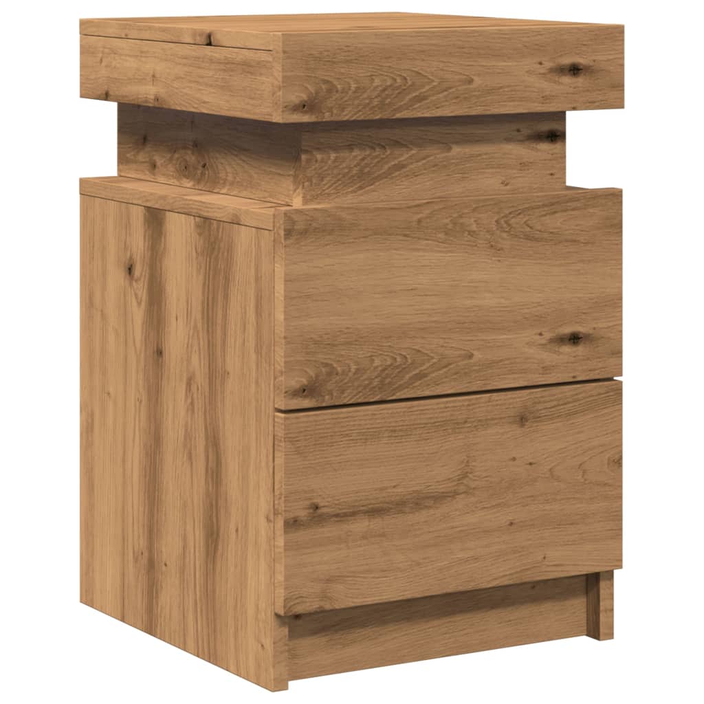 Table de chevet LED Artisan en chêne 35x39x55 cm matériau bois