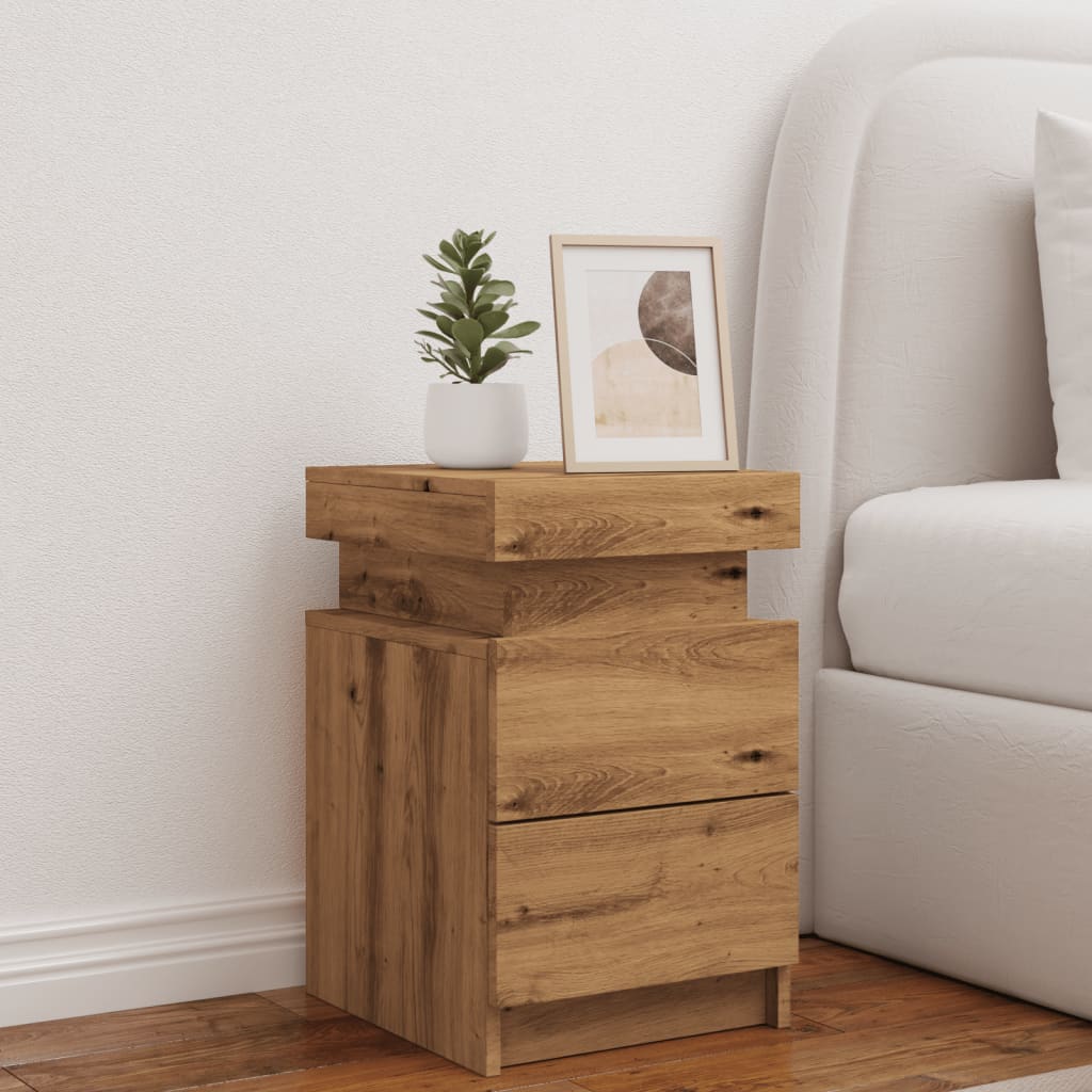 Table de chevet LED Artisan en chêne 35x39x55 cm matériau bois