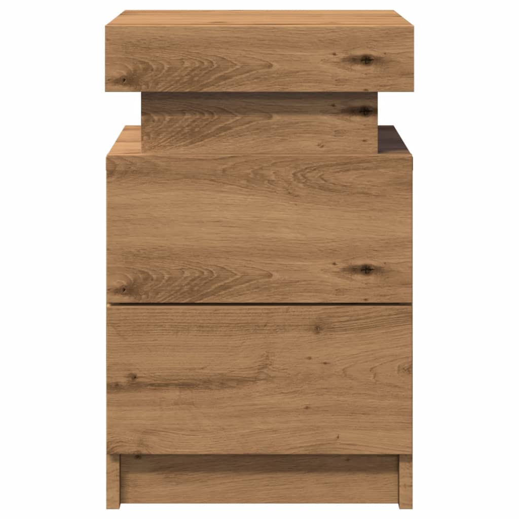 Table de chevet LED Artisan en chêne 35x39x55 cm matériau bois