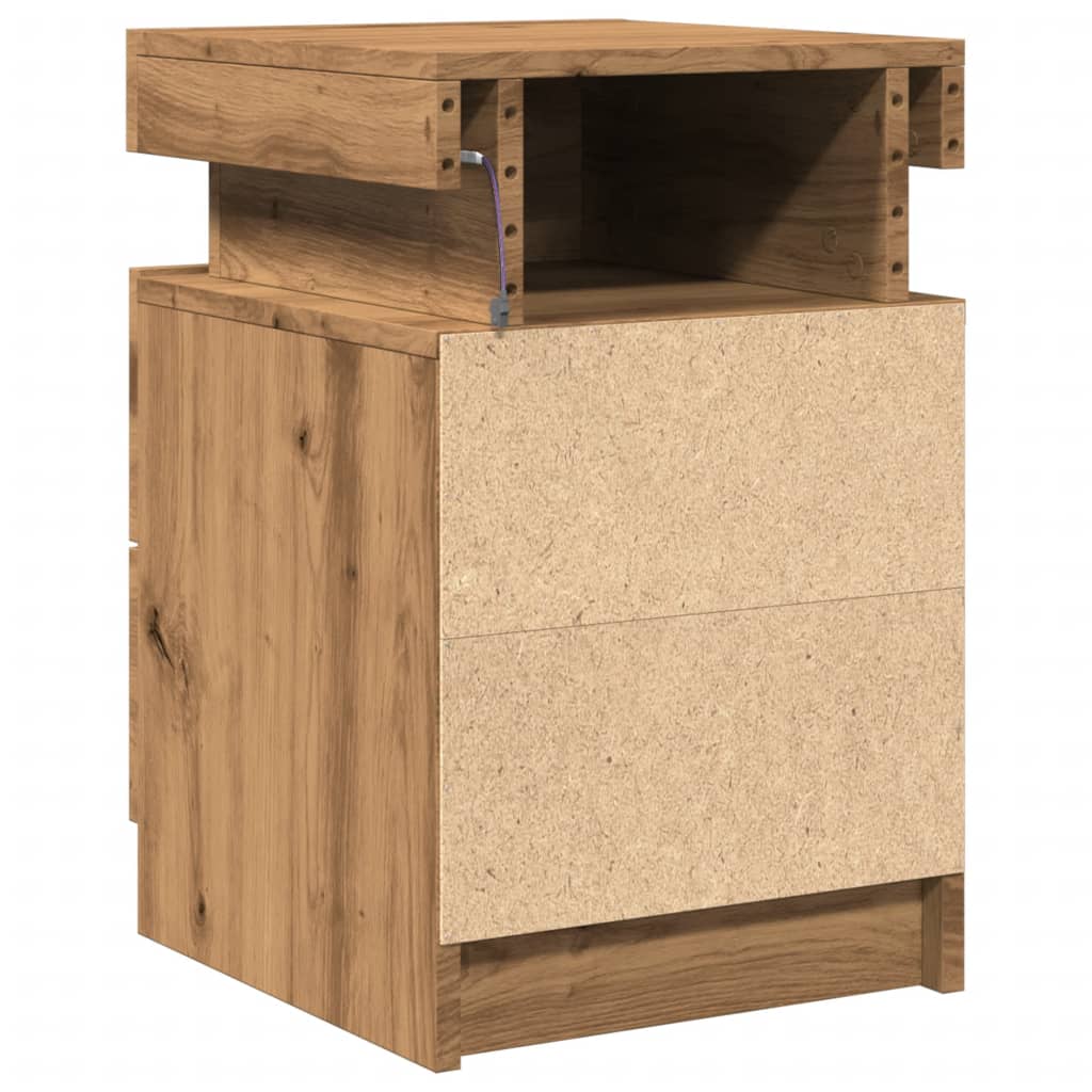 Table de chevet LED Artisan en chêne 35x39x55 cm matériau bois