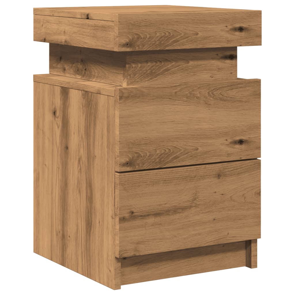 Tables de chevet LED, lot de 2. Chêne artisanal, 35 x 39 x 55 cm.