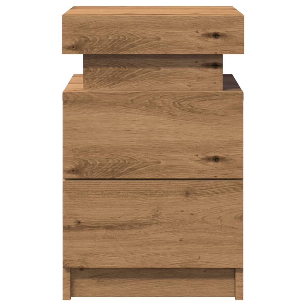 Tables de chevet LED, lot de 2. Chêne artisanal, 35 x 39 x 55 cm.