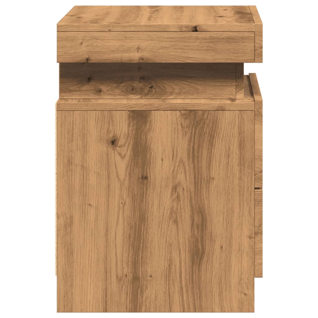 Tables de chevet LED, lot de 2. Chêne artisanal, 35 x 39 x 55 cm.