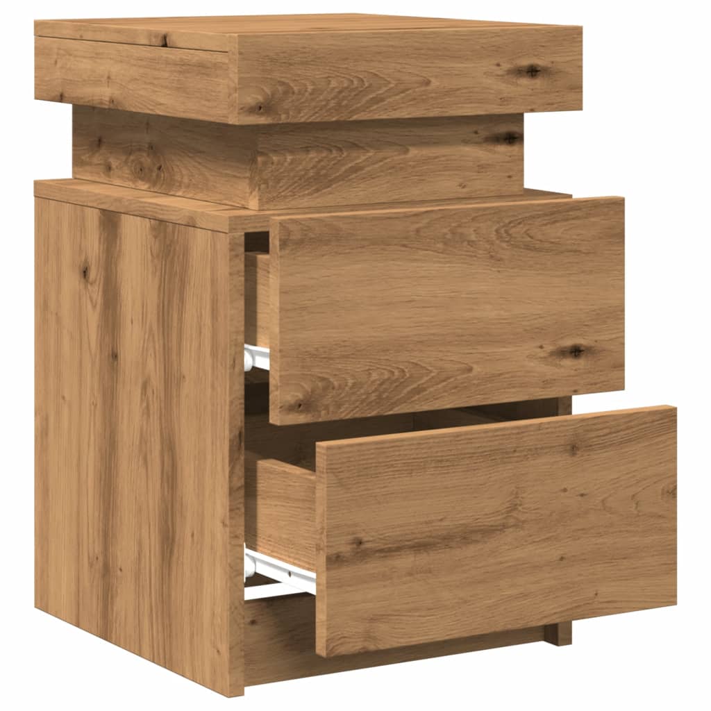 Tables de chevet LED, lot de 2. Chêne artisanal, 35 x 39 x 55 cm.