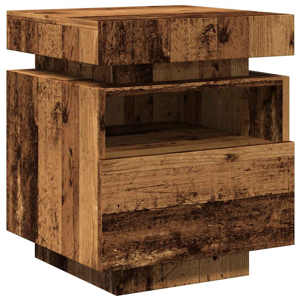 Bedside table with LED lights, reclaimed wood look, 40 x 39 x 48.5 cm