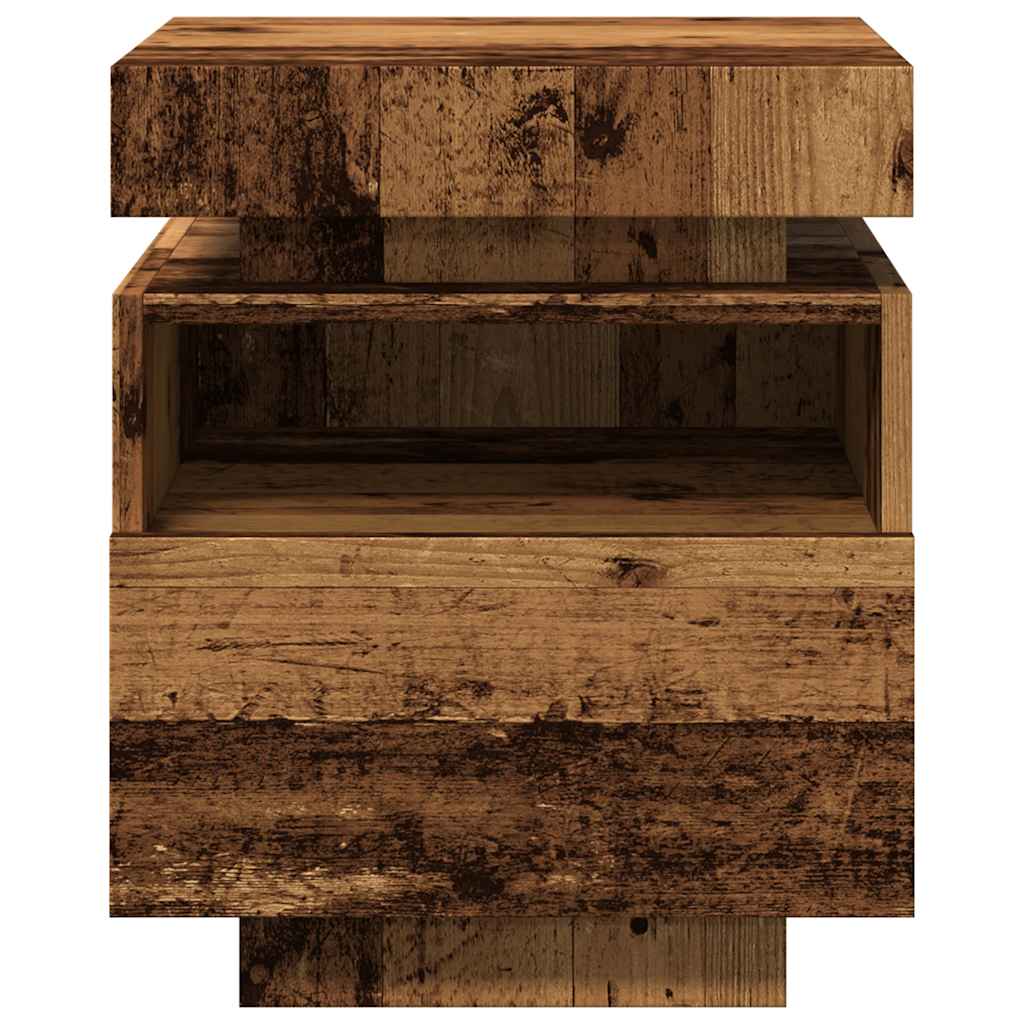 Bedside table with LED lights, reclaimed wood look, 40 x 39 x 48.5 cm