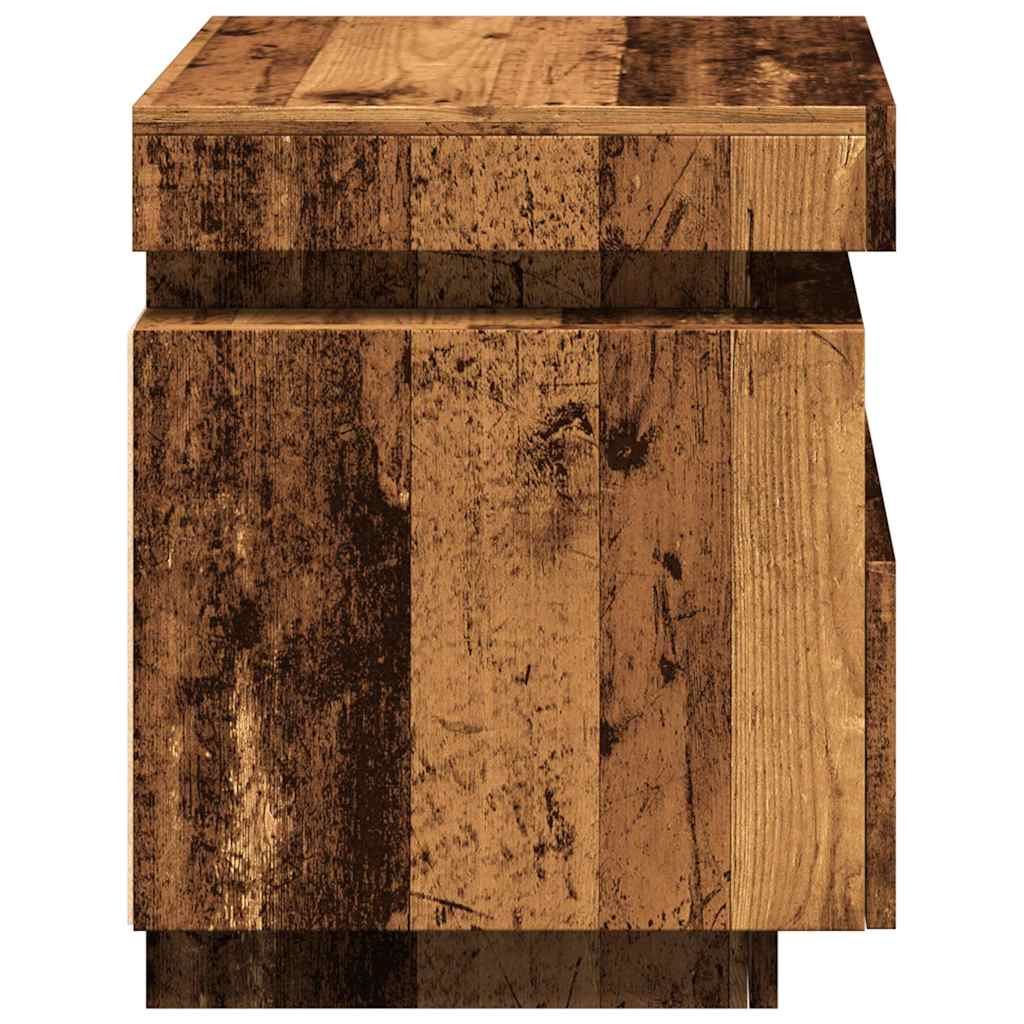 Bedside table with LED lights, reclaimed wood look, 40 x 39 x 48.5 cm