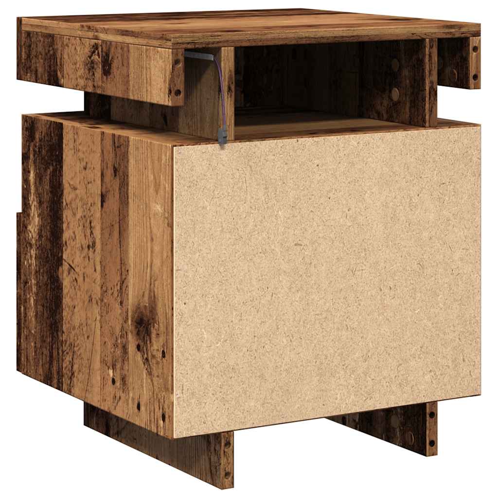 Bedside table with LED lights, reclaimed wood look, 40 x 39 x 48.5 cm