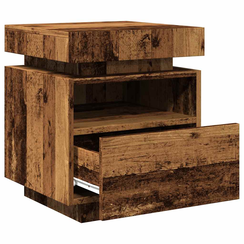 Bedside table with LED lights, reclaimed wood look, 40 x 39 x 48.5 cm