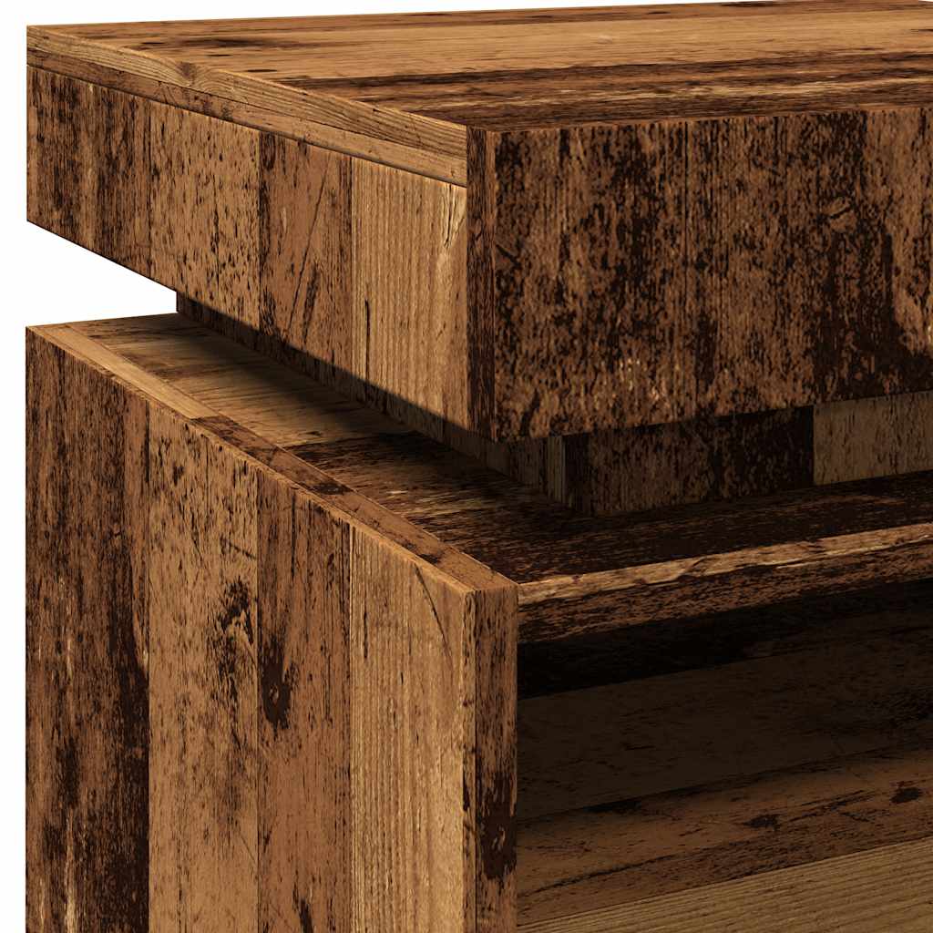 Bedside table with LED lights, reclaimed wood look, 40 x 39 x 48.5 cm
