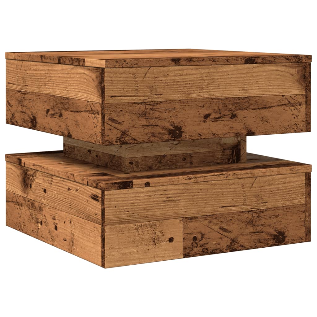 Coffee table with LED lights old wood look 50x50x40 cm