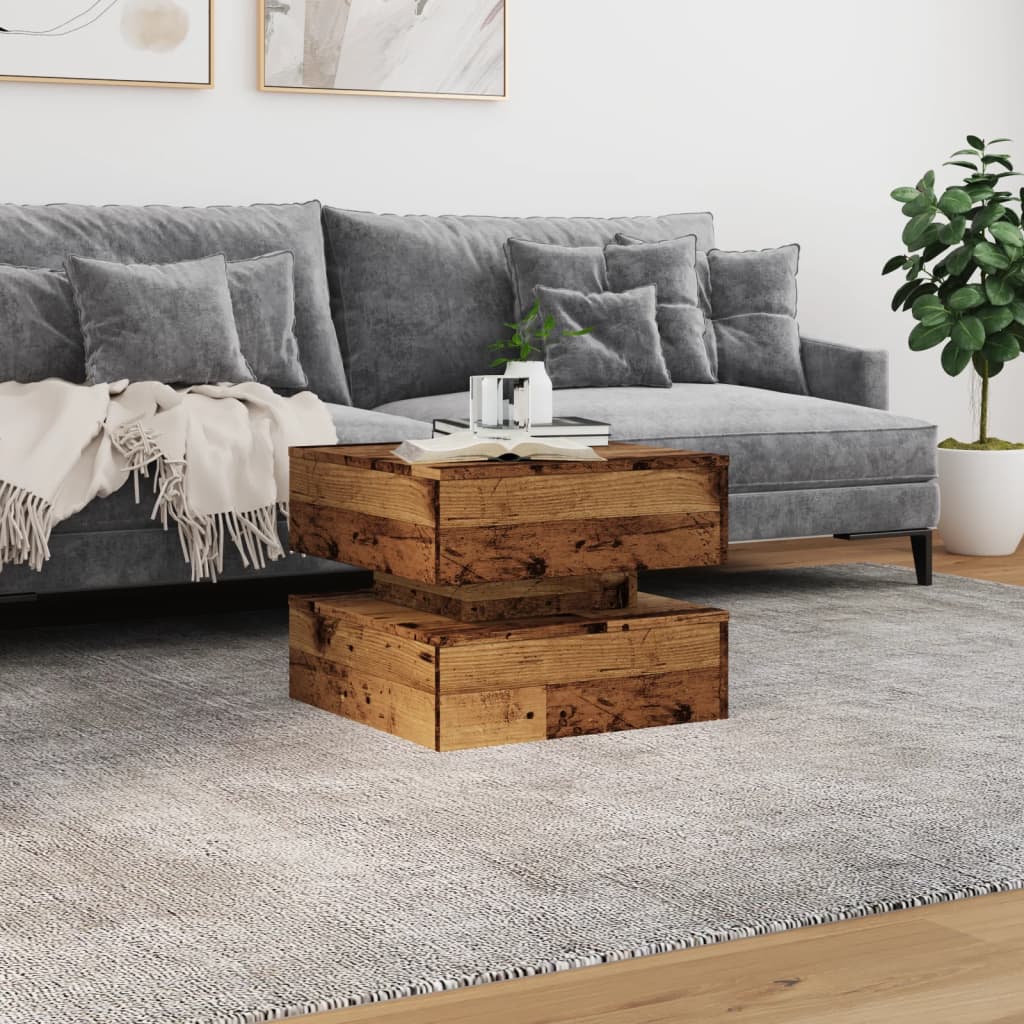Coffee table with LED lights old wood look 50x50x40 cm