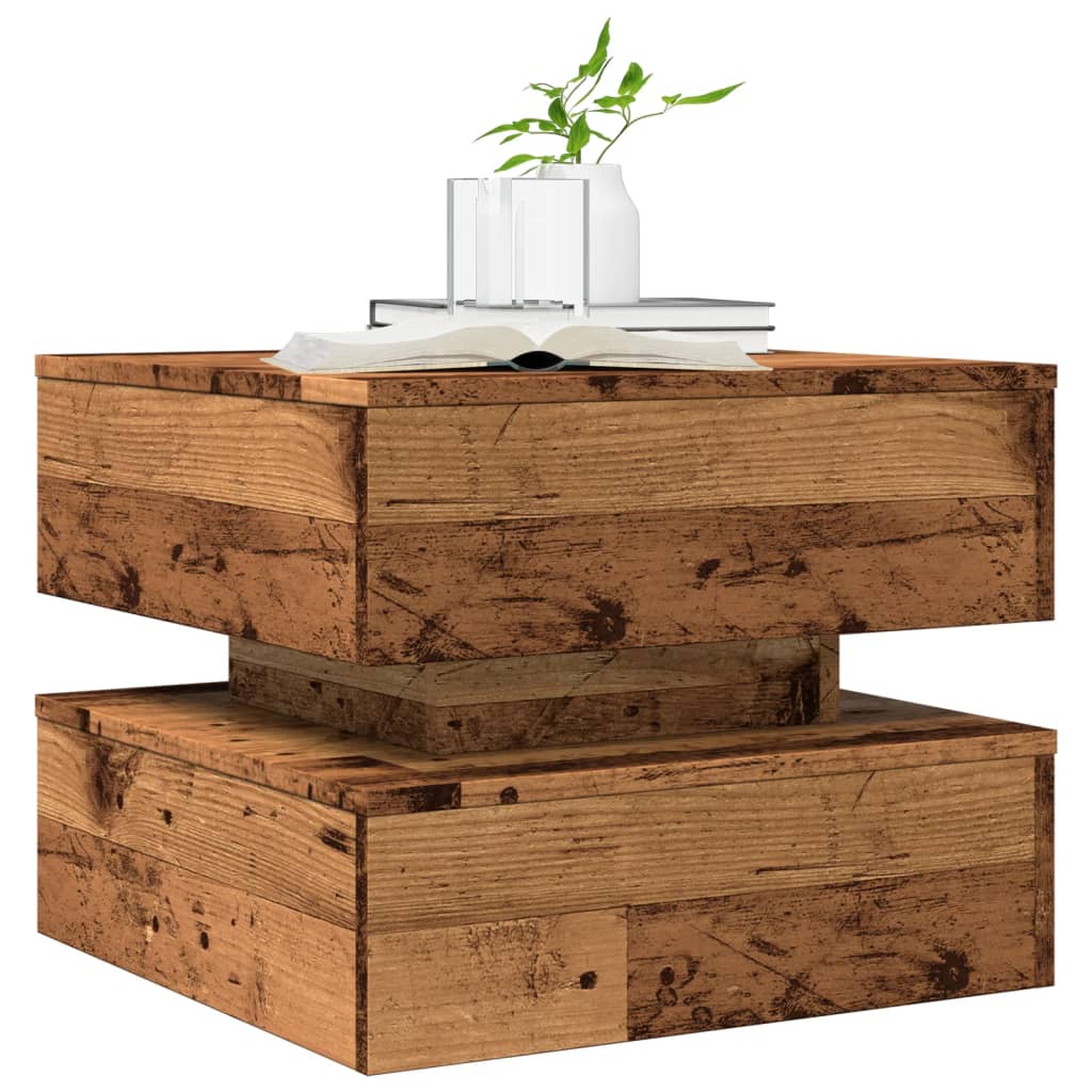 Coffee table with LED lights old wood look 50x50x40 cm