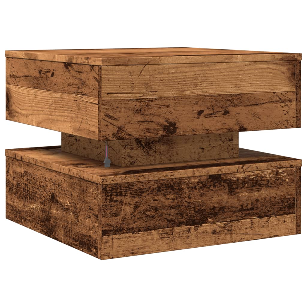 Coffee table with LED lights old wood look 50x50x40 cm