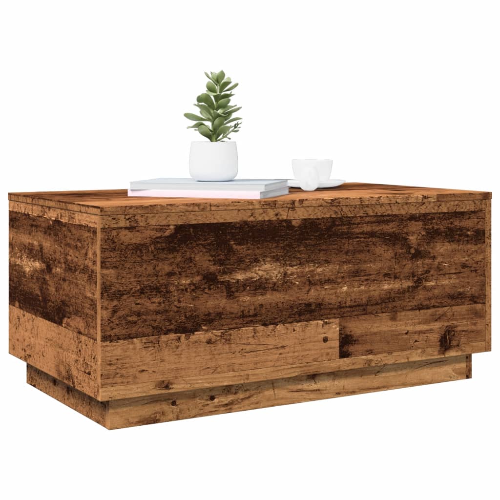 Coffee table with LED lights old wood look 90x50x40 cm