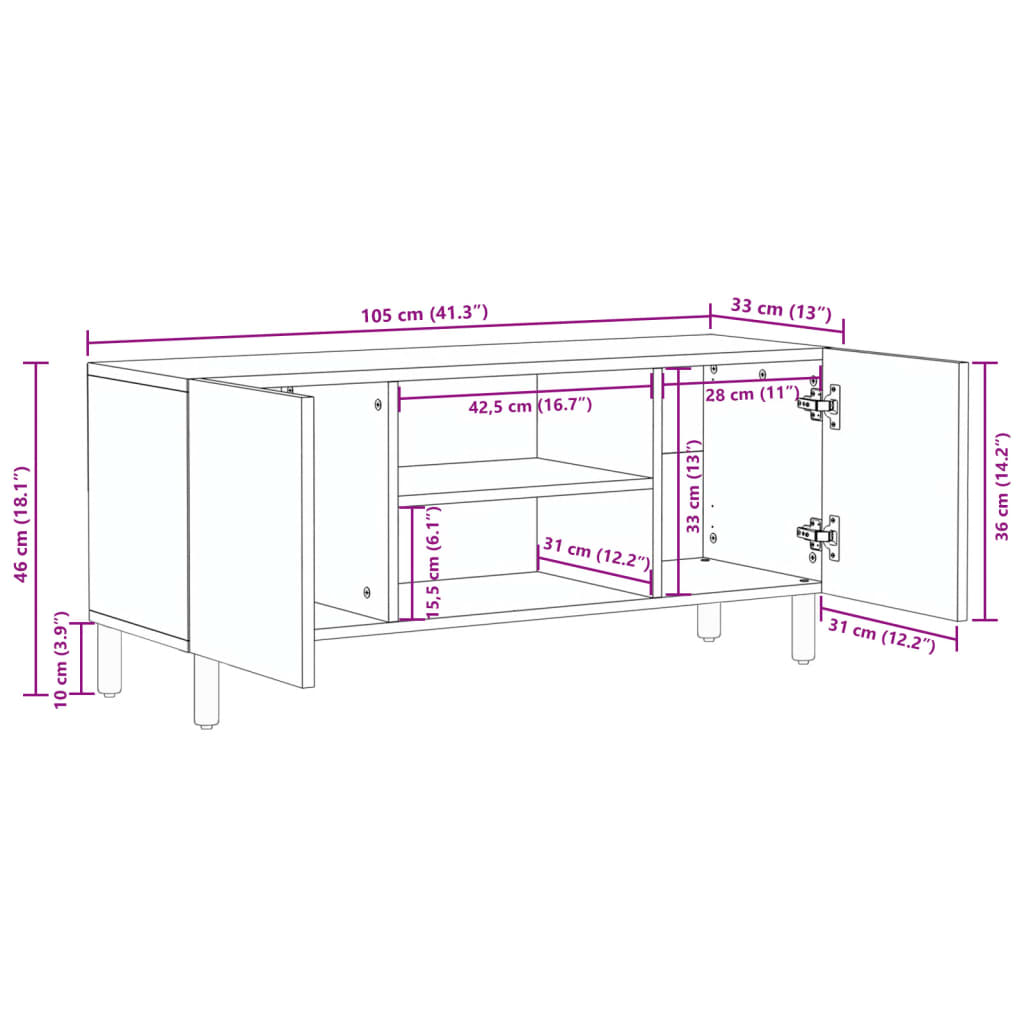 Meuble TV noir 105x33x46 cm en bois