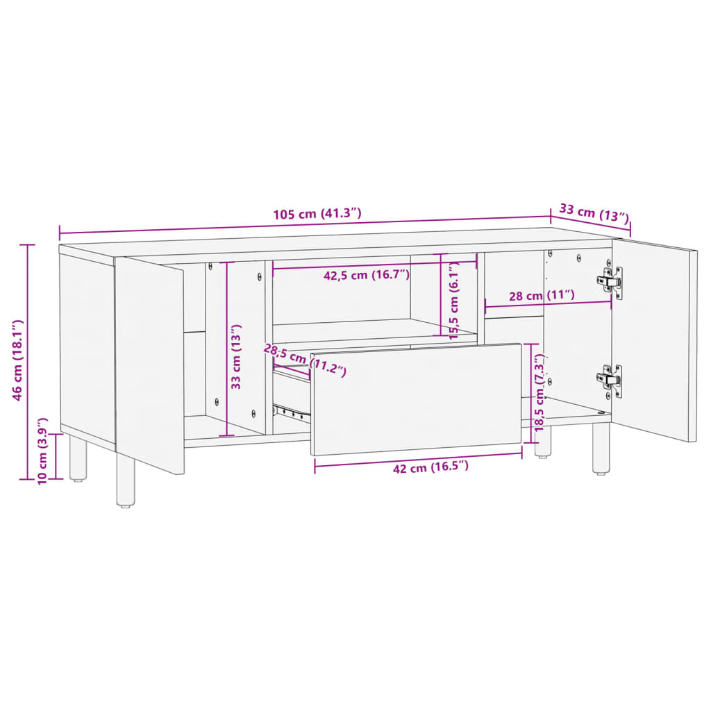 Meuble TV noir 105x33x46 cm en bois
