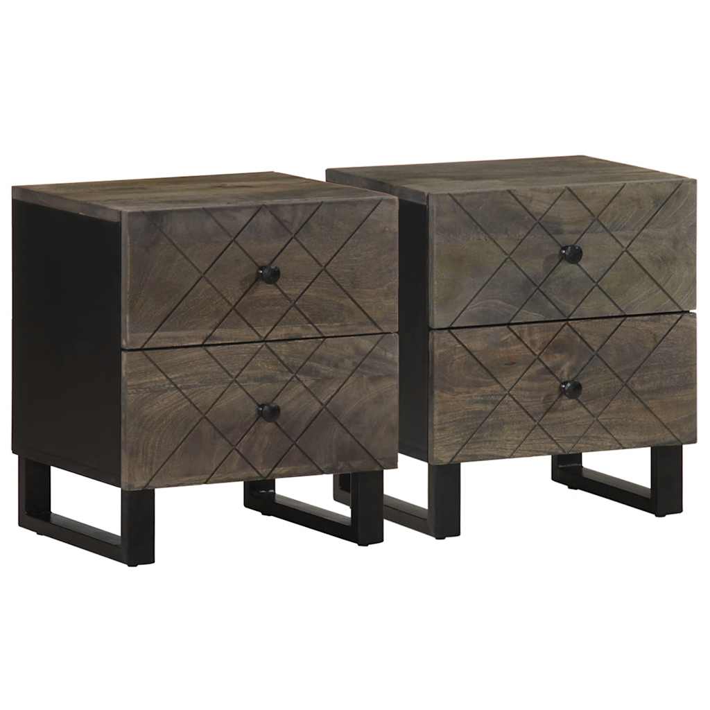 Tables de chevet 2 pcs. Noir 40x33x46 cm en bois de manguier massif