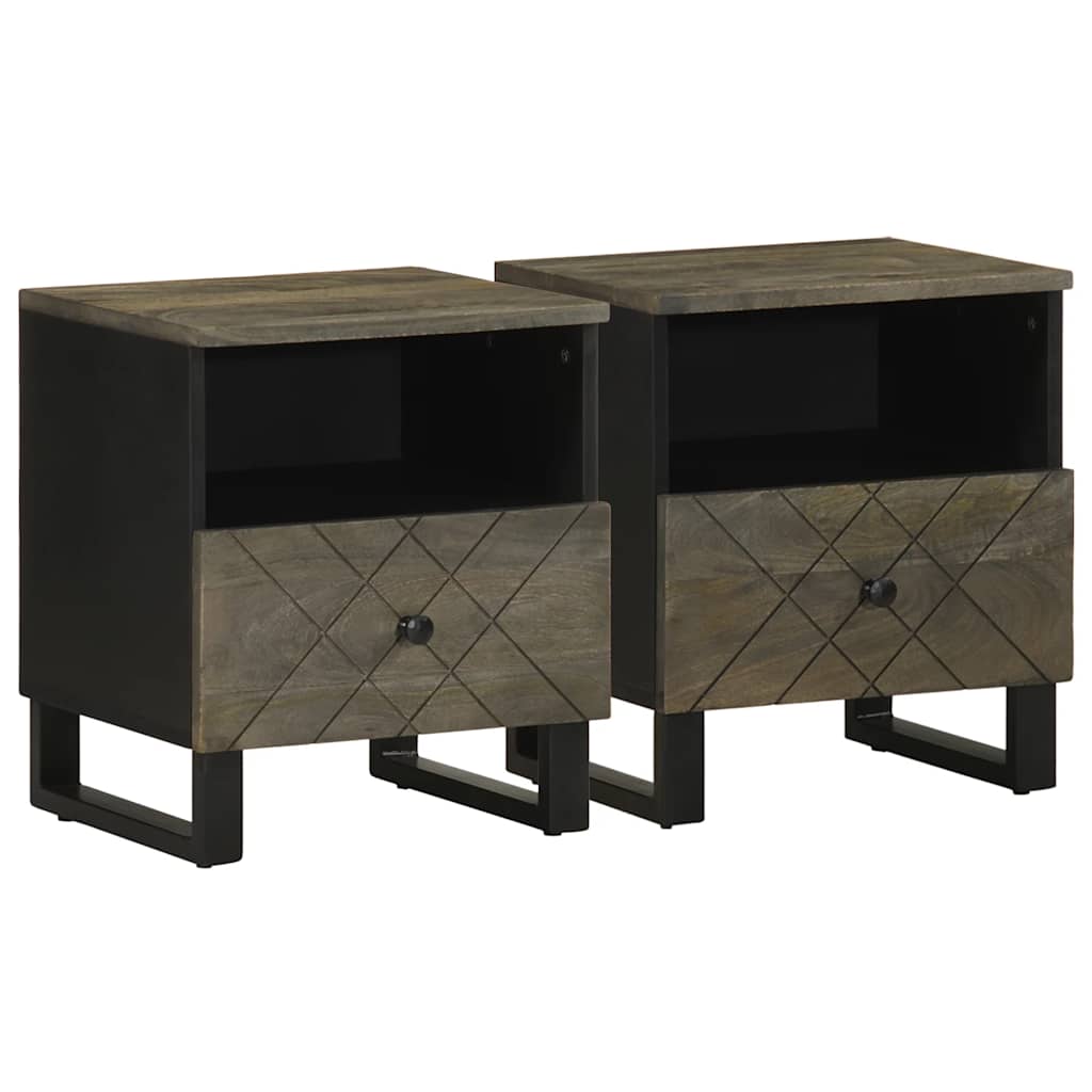 Tables de chevet 2 pcs. Noir 40x33x46 cm en bois de manguier massif