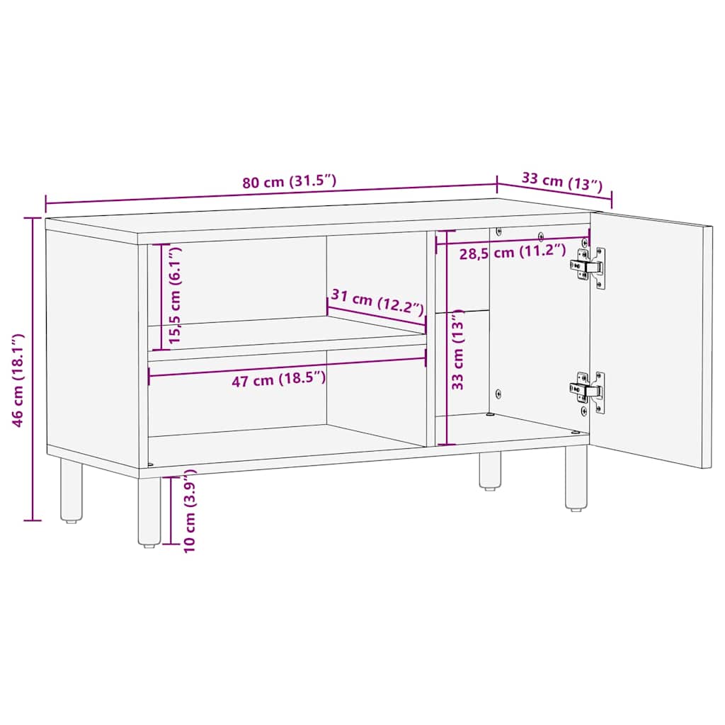 TV-Schränk mit Regal Braun 80 x 31,5 x 46 cm Massivholz Akazie