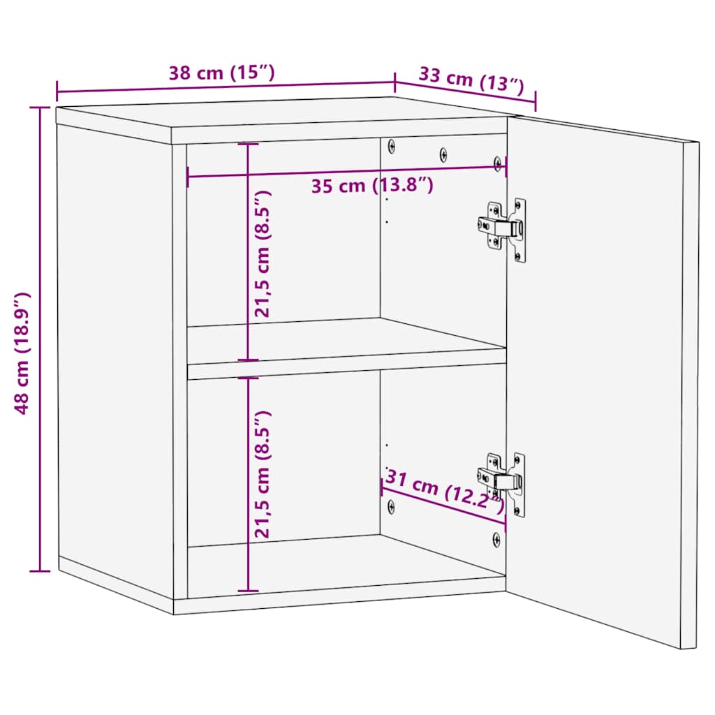 Bathroom wall cabinet 38x33x48 cm solid mango wood