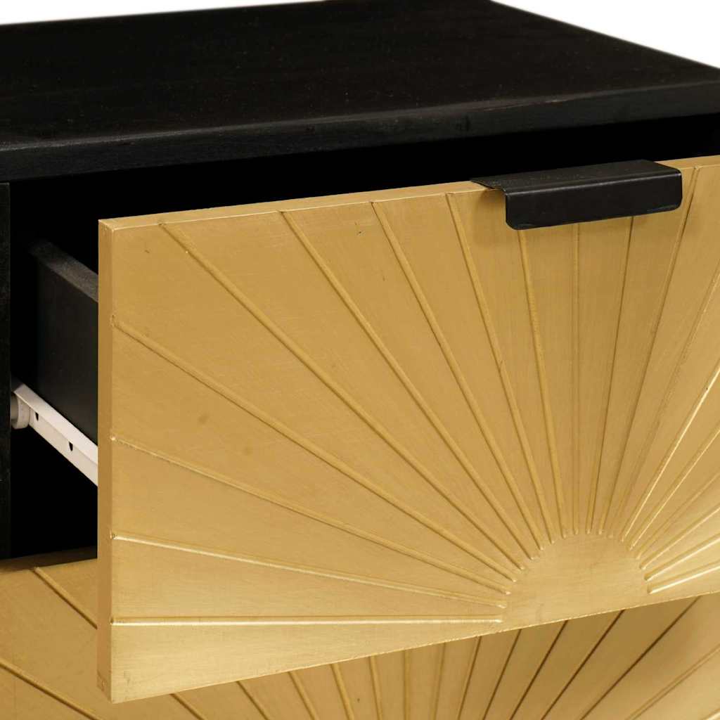 Nachttisch Schwarz und Gold 40 x 33.5 x 46 cm Massivholz Mango