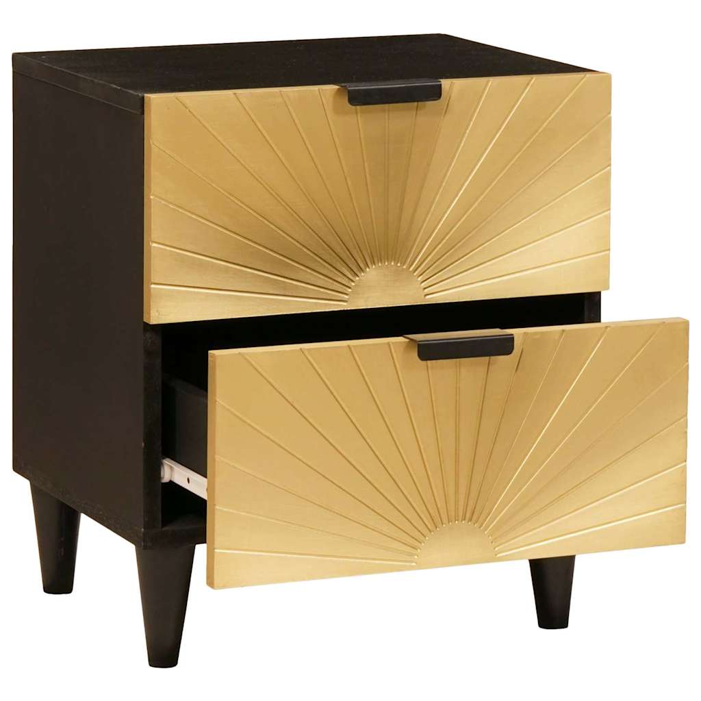 Nachttisch Schwarz und Gold 40 x 33.5 x 46 cm Massivholz Mango