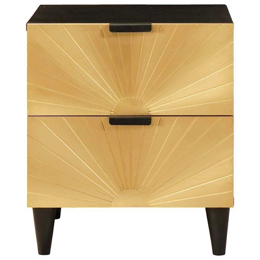 Nachttisch Schwarz und Gold 40 x 33.5 x 46 cm Massivholz Mango