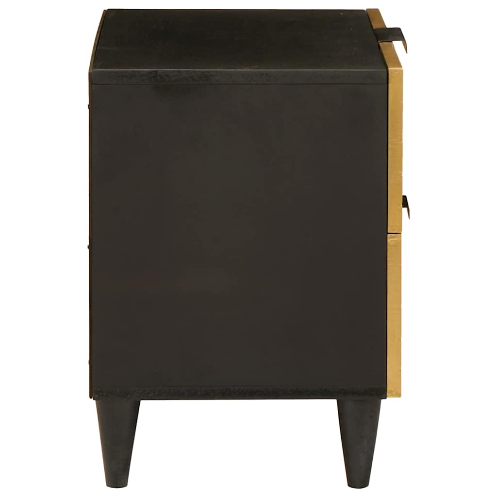 Nachttisch Schwarz und Gold 40 x 33.5 x 46 cm Massivholz Mango