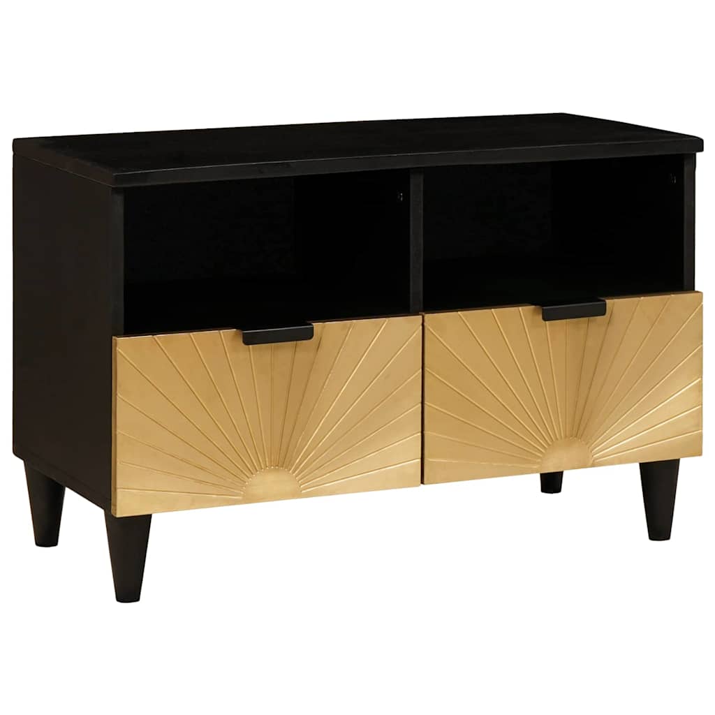 TV-Schränk Schwarz und Gold 70 x 33 x 46 cm massives Mangoholz