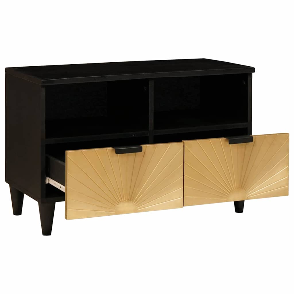 TV-Schränk Schwarz und Gold 70 x 33 x 46 cm massives Mangoholz