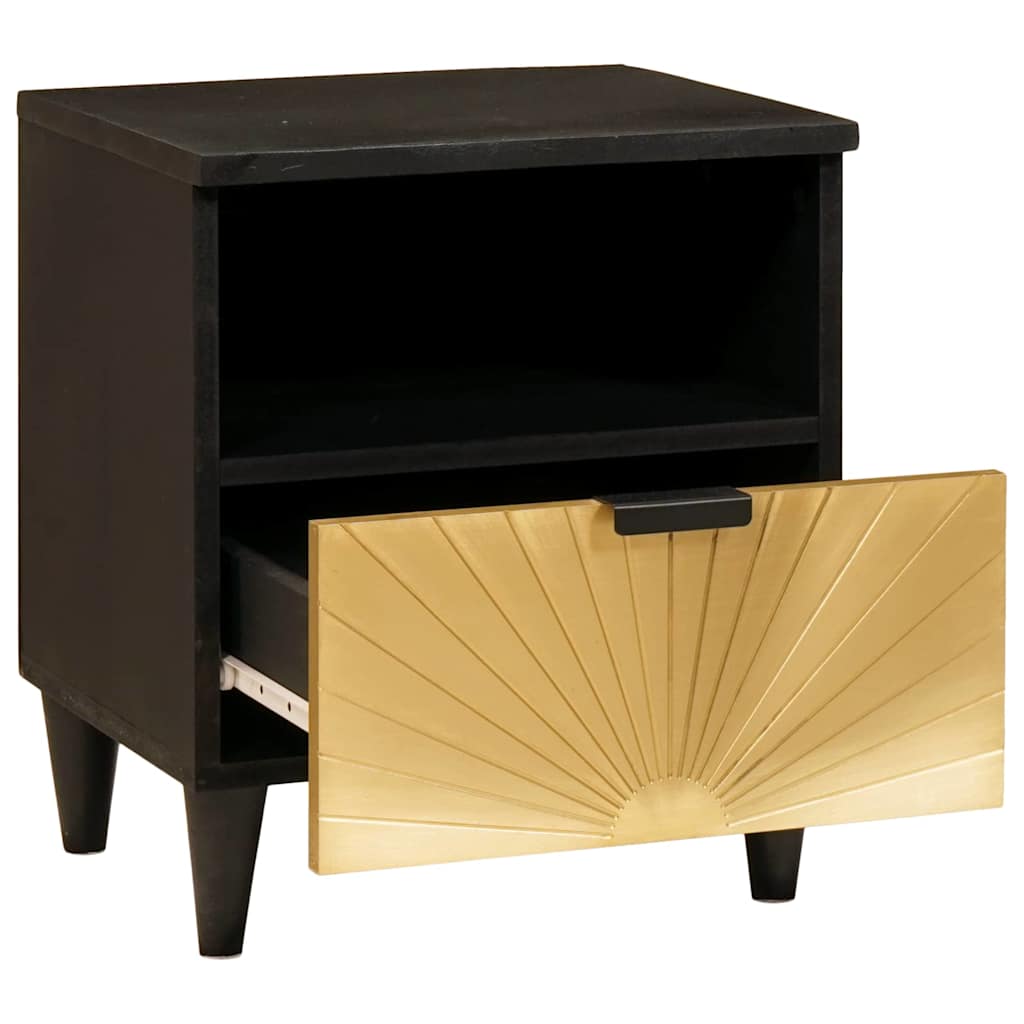 Nachttisch Schwarz und Gold 40 x 33 x 46 cm Massivholz Mango