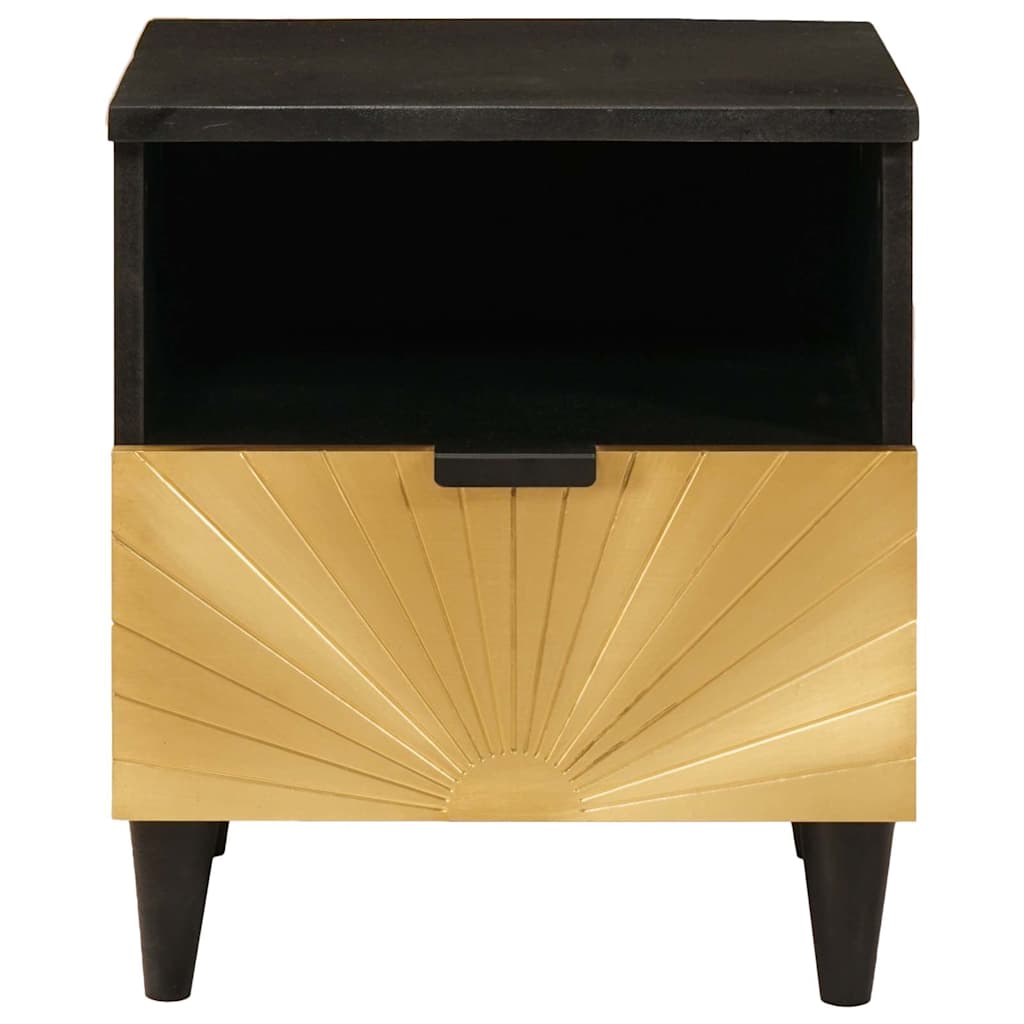 Nachttisch Schwarz und Gold 40 x 33 x 46 cm Massivholz Mango