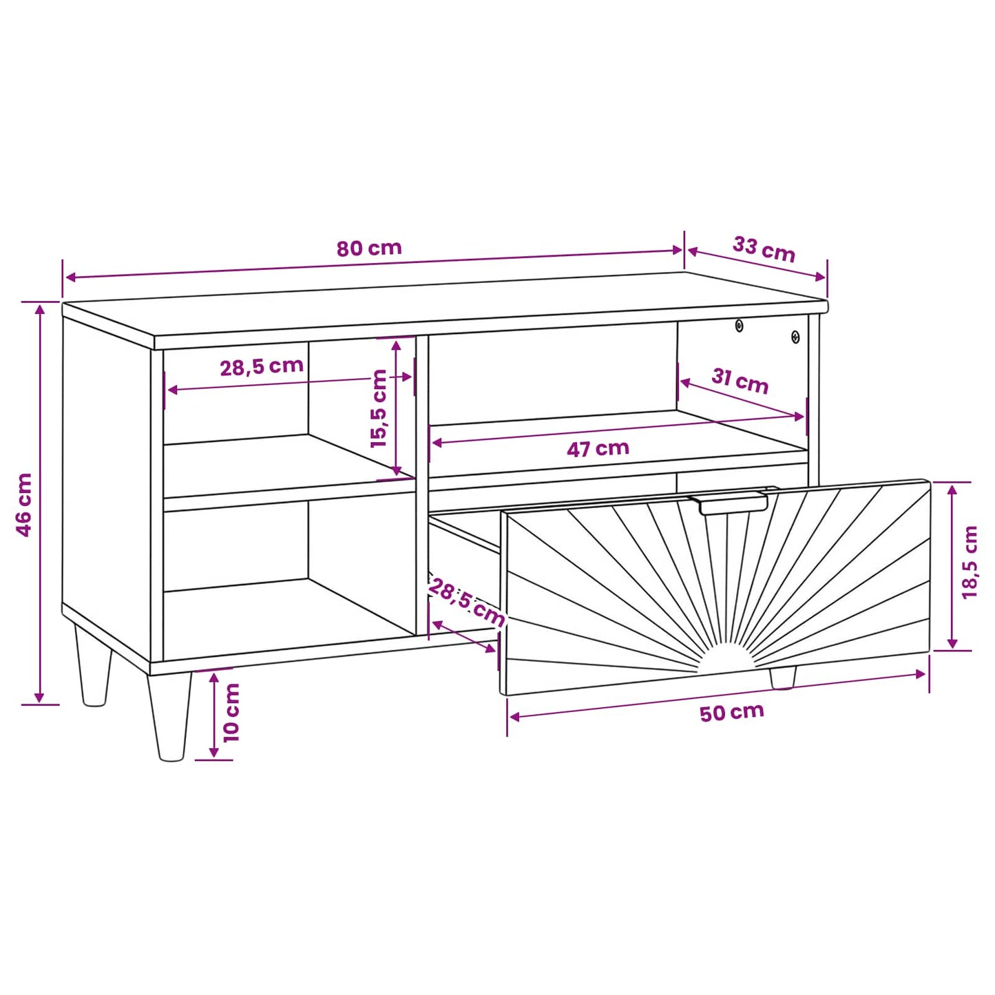 TV-Schränk Schwarz und Gold 80 x 33 x 46 cm Holzwerkstoff