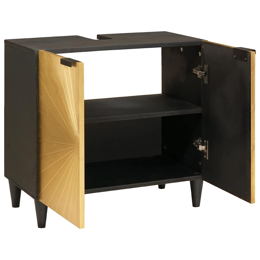 Spülenschrank mit Regal Schwarz und Gold 62 x 33 x 58 cm