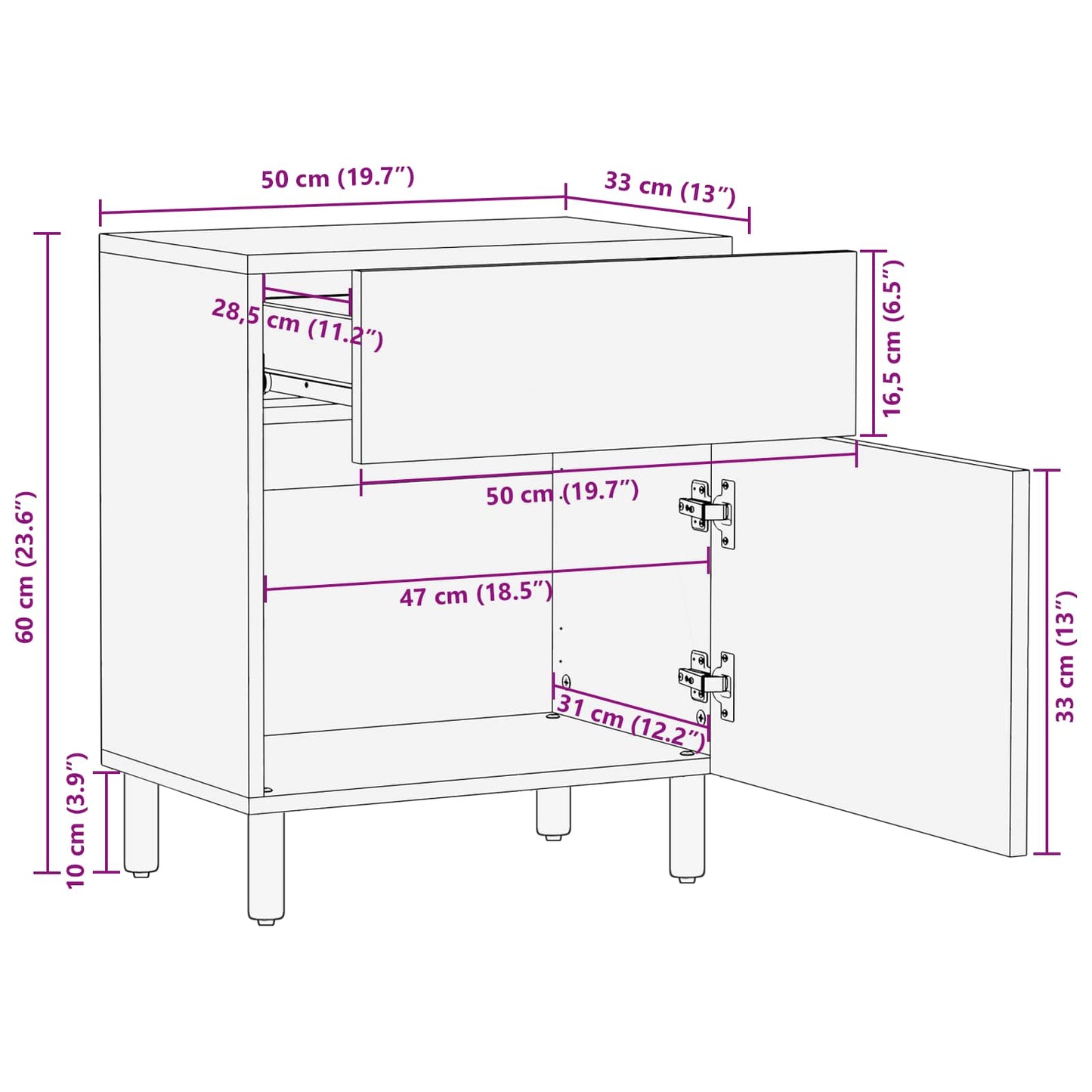 Nachttisch mit Schubladen Weiß 50 x 33 x 60 cm Massivholz Mango