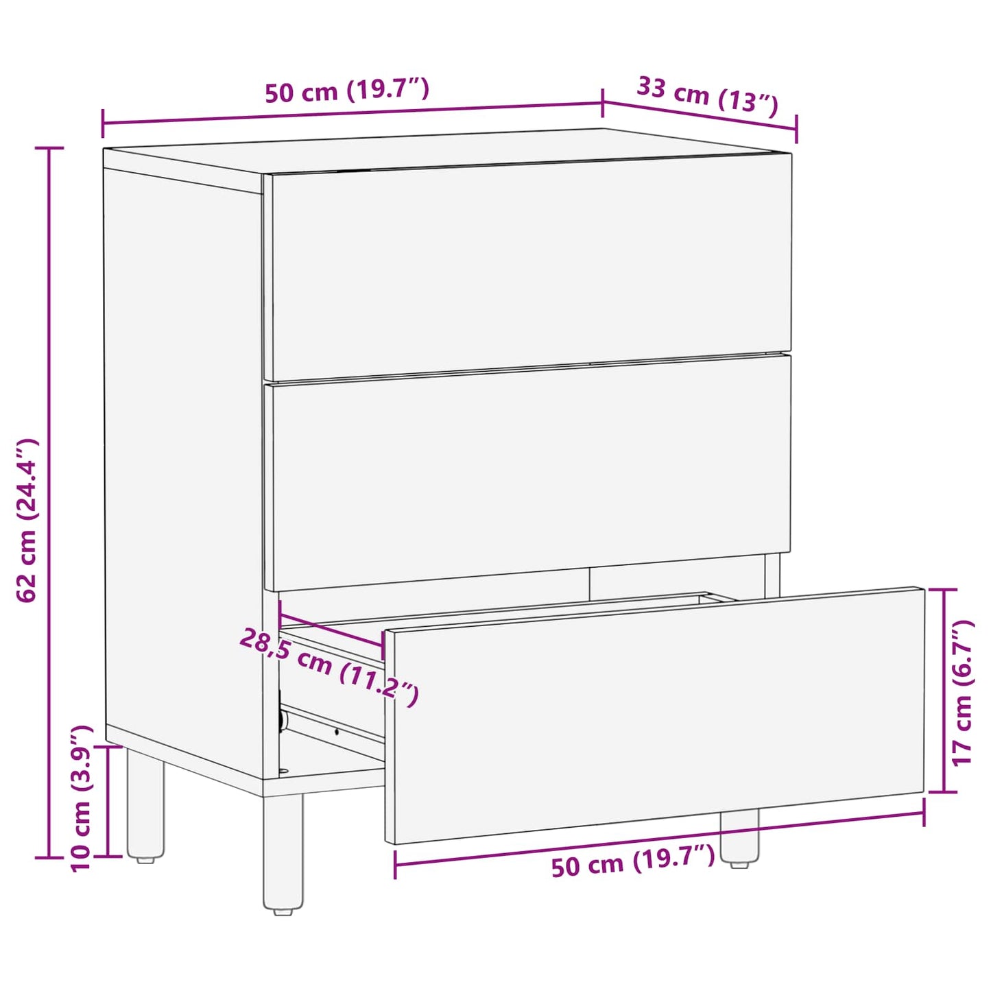 Nachttisch mit Schubladen Weiß 50 x 33 x 62 cm Massivholz Mango