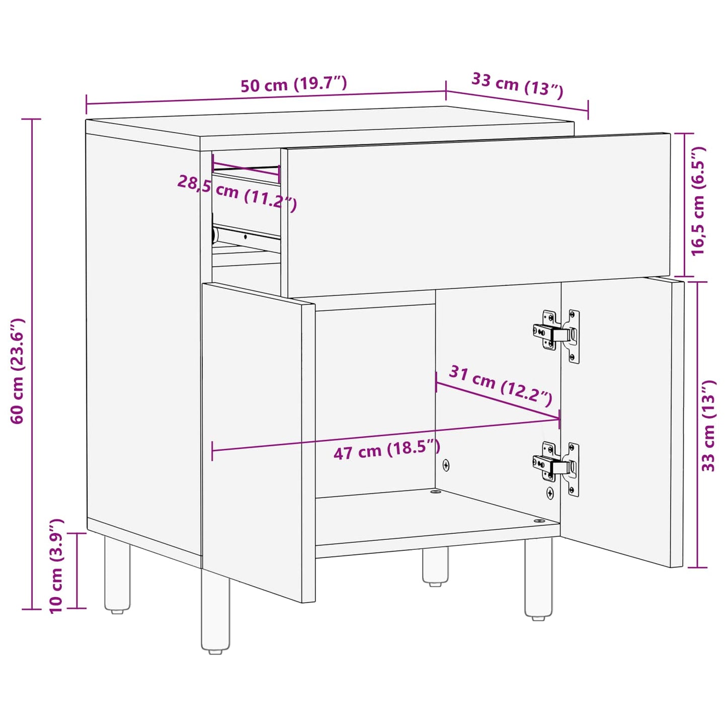 Nachttisch mit Schubladen Weiß 50 x 33 x 60 cm Massivholz Mango