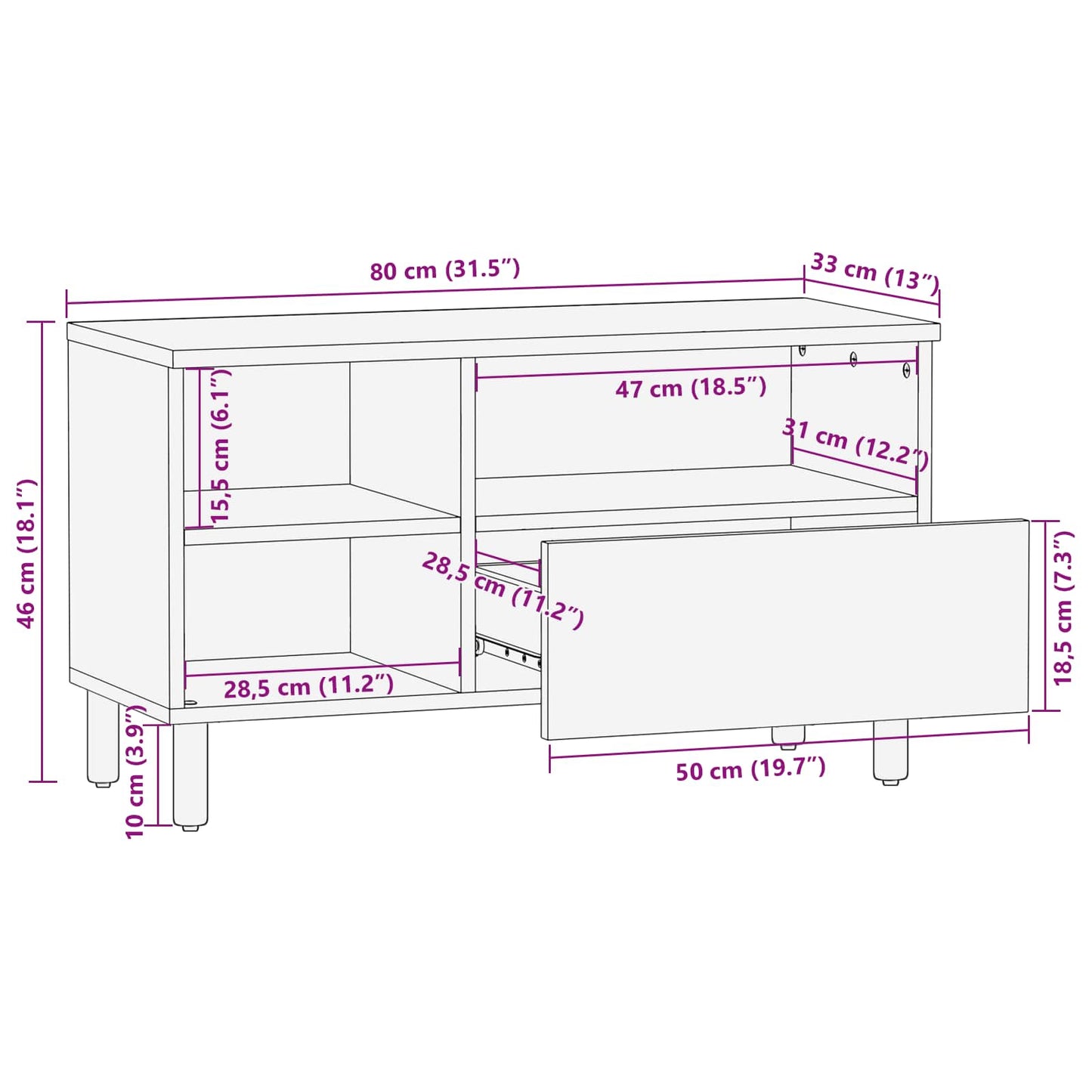 TV-Schränk Weiße gewaschene Oberfläche 80 x 33 x 46 cm