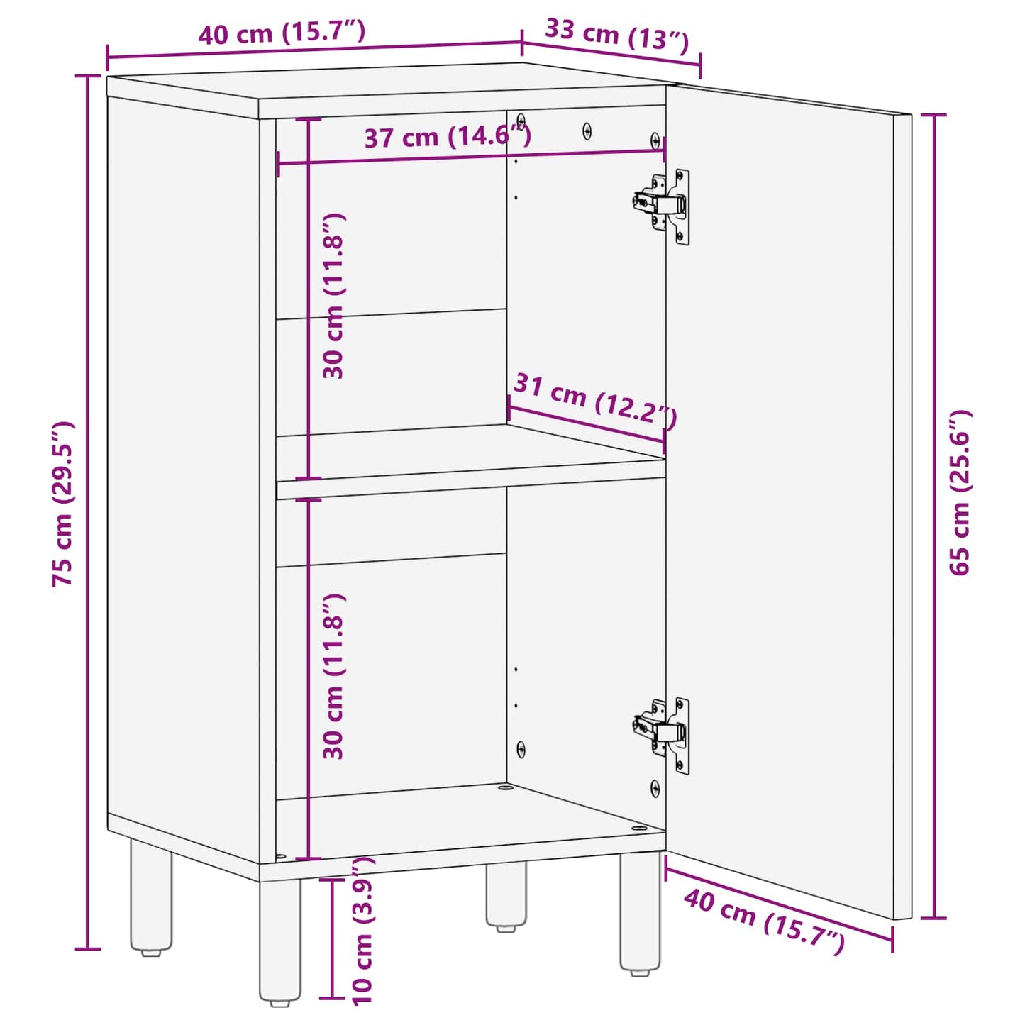 Sideboard mit Tür Weiße gewaschene Oberfläche 40 x 33 x 75 cm