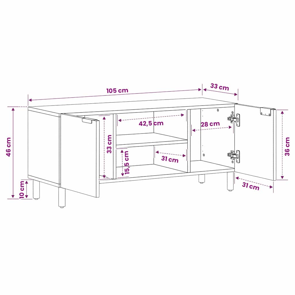 TV-Schränk mit Regal Akazienbraune Oberfläche 105 x 33 x 46 cm