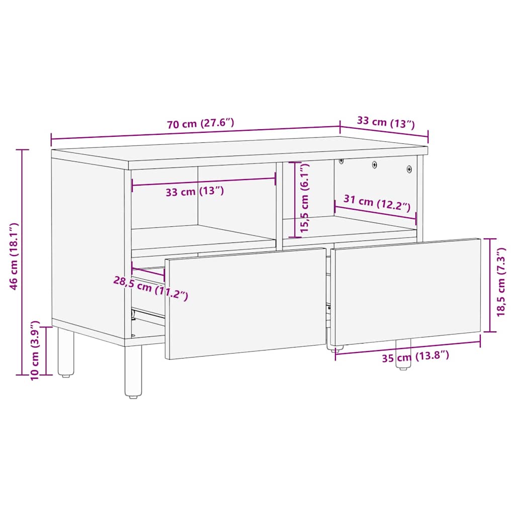 TV-Schränk mit Regal Akazienbraune Oberfläche 70 x 33 x 46 cm