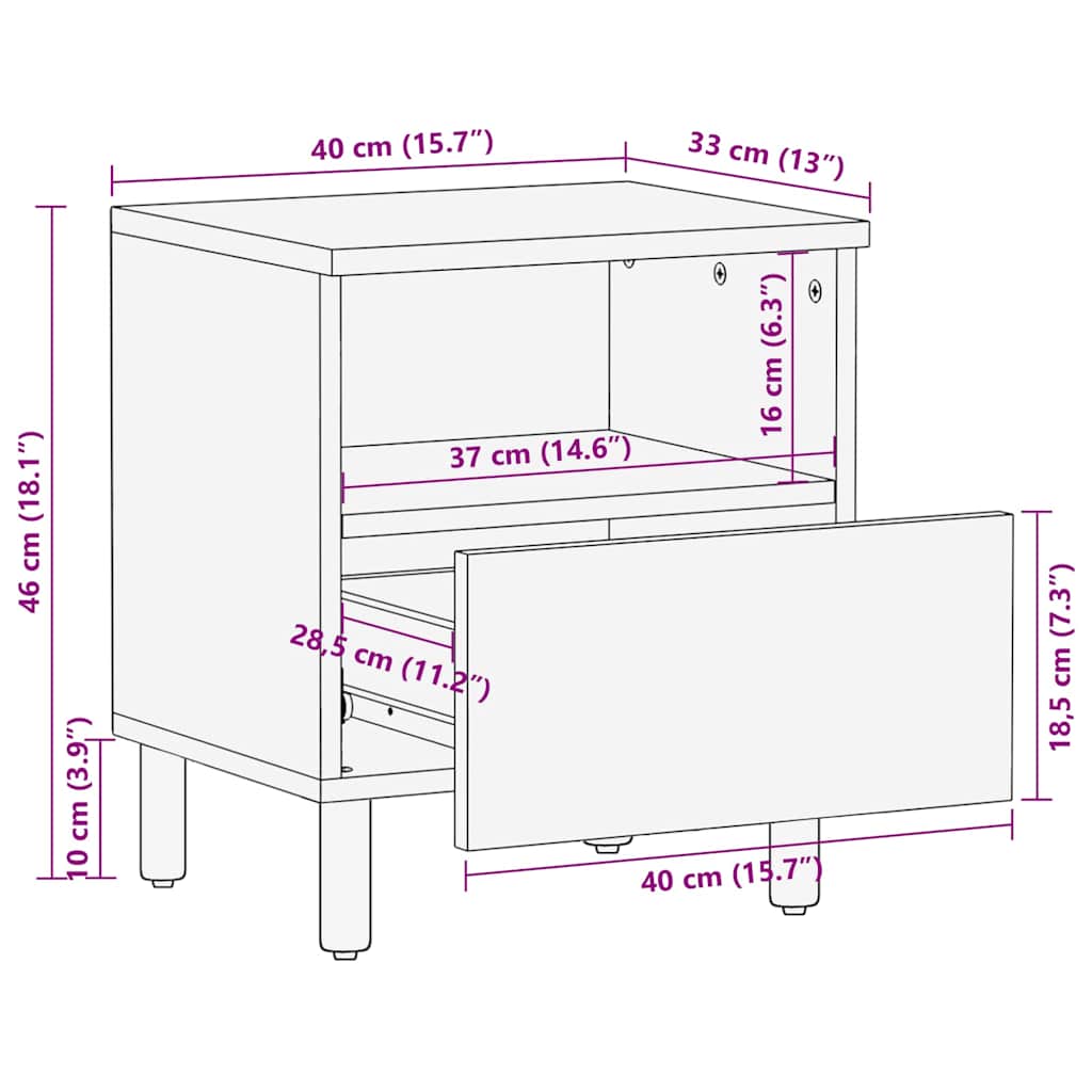 Nachttisch Braun 40 x 33 x 46 cm Massivholz Mango