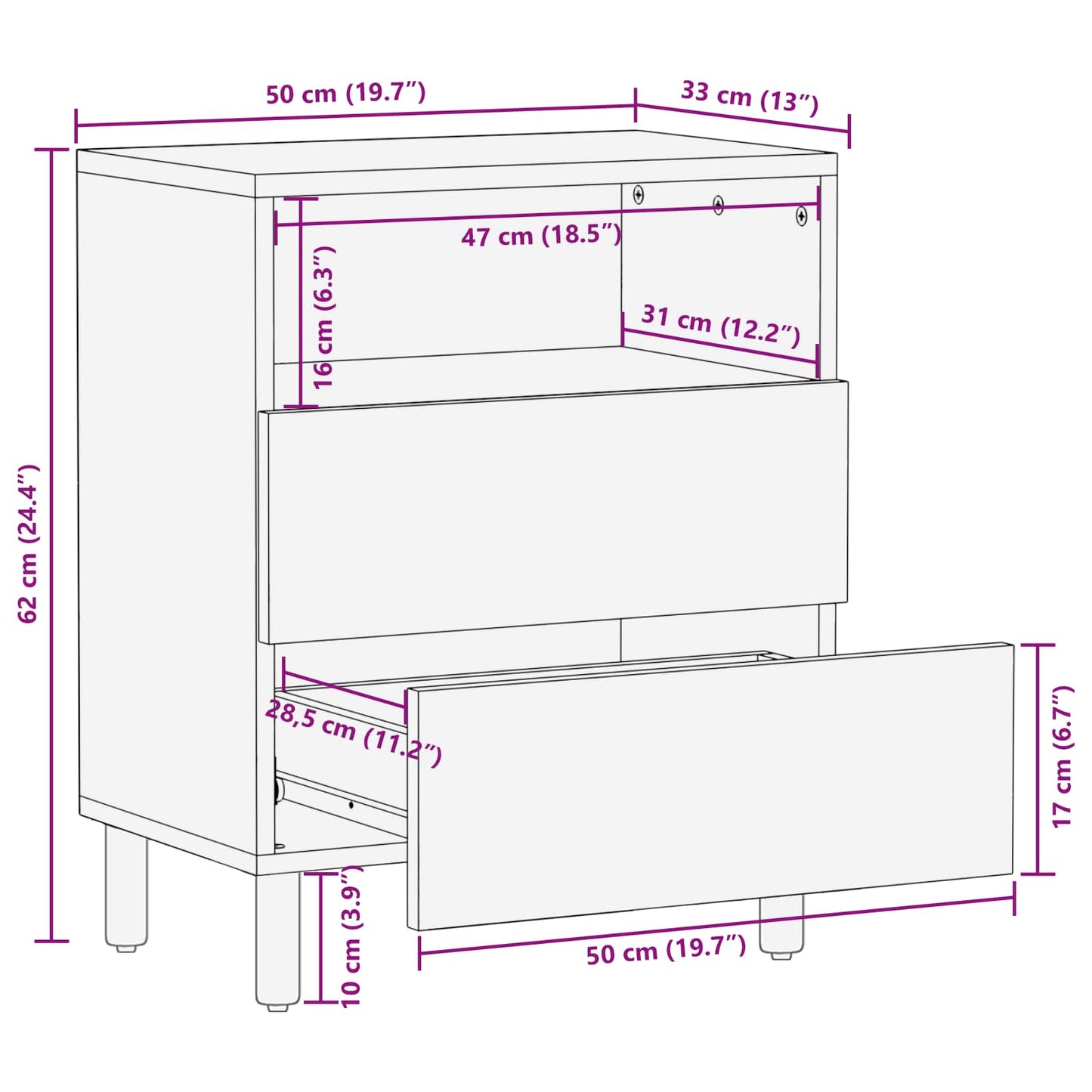 Nachttisch Braun 50 x 33 x 62 cm Massivholz Mango