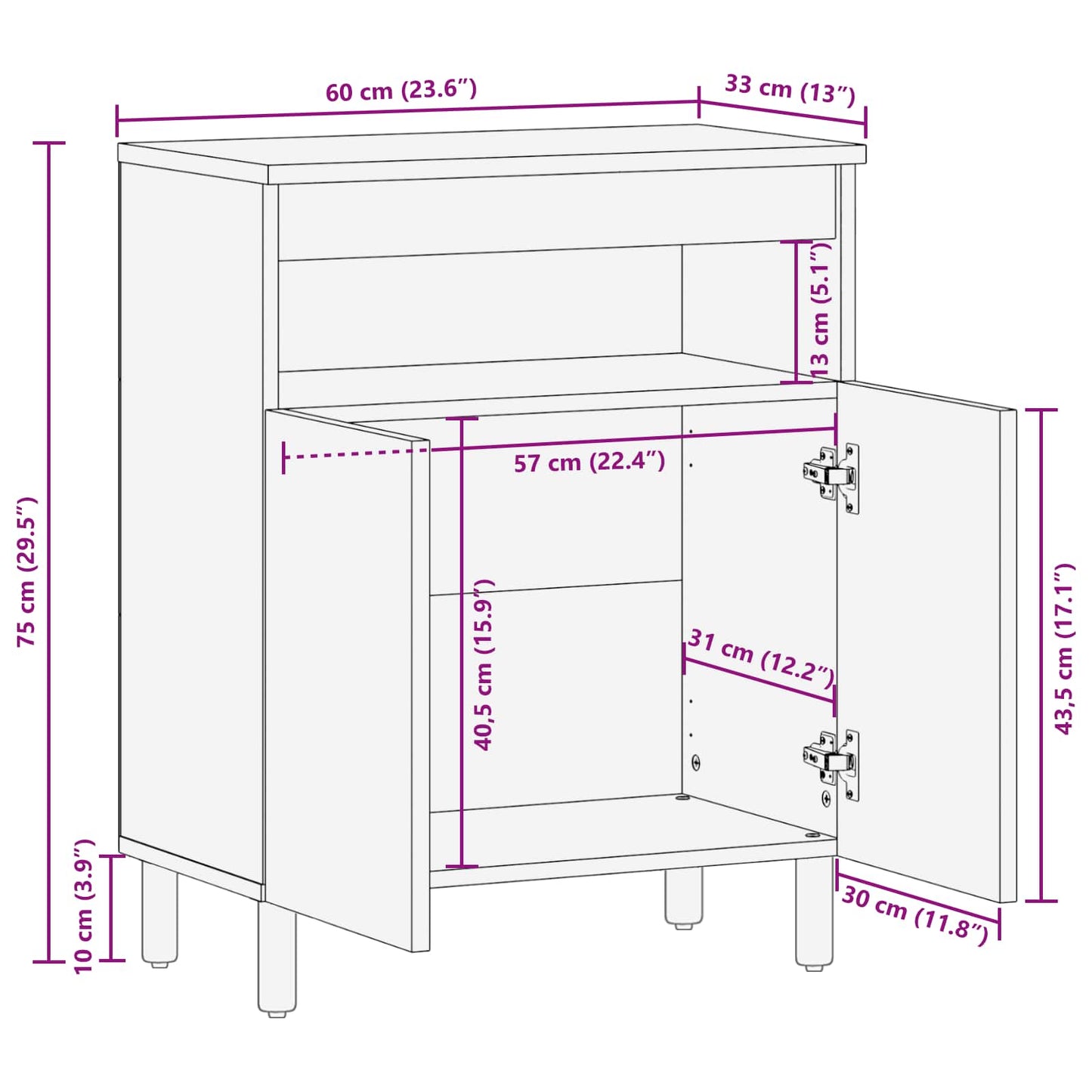 Sideboard mit Speicher Akazienbraune Oberfläche 60 x 33 x 75 cm